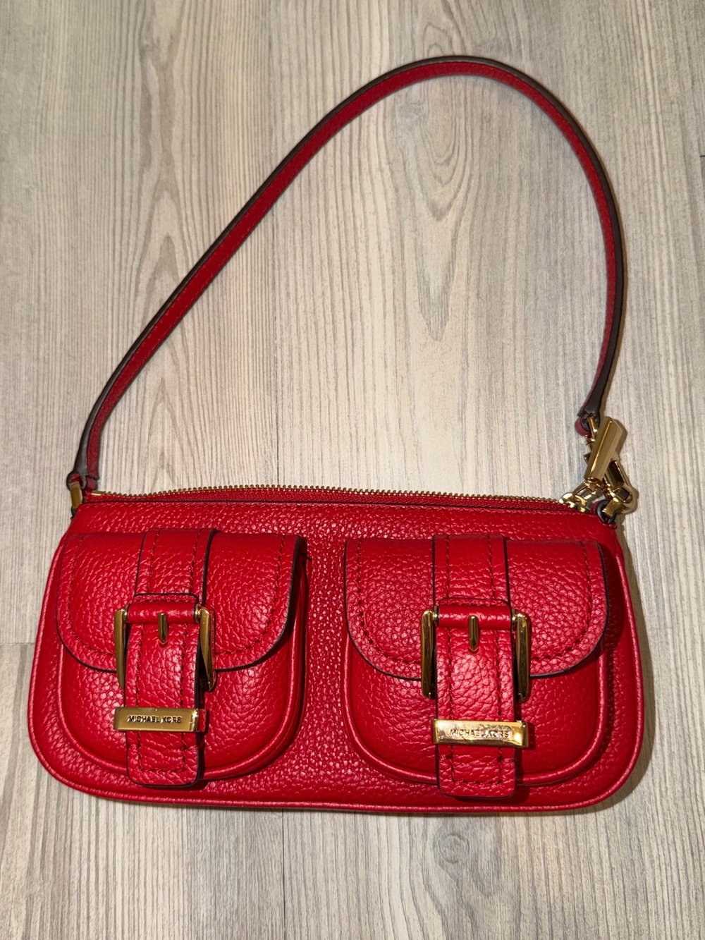 Michael Kors Zoe Small Pebbled Leather Pochette Red/Crimson – Like New